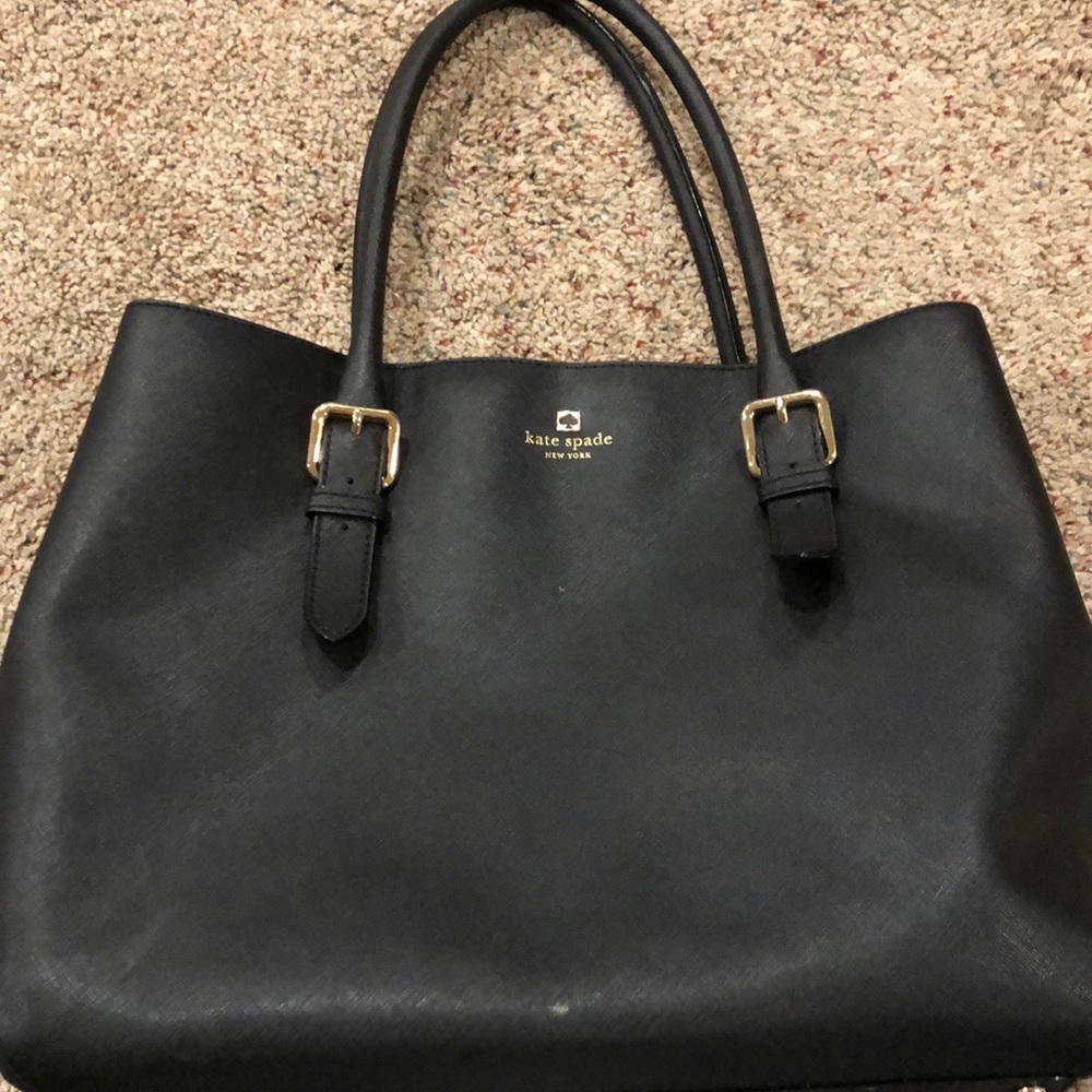 Black leather Kate spade tote bag